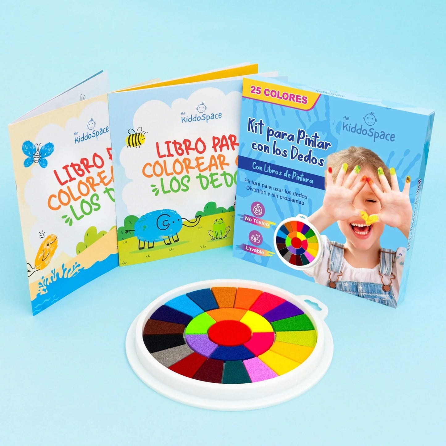 Kit de Pintura con los Dedos (1x Bloc de Pintura + x2 Libros para Colorear)