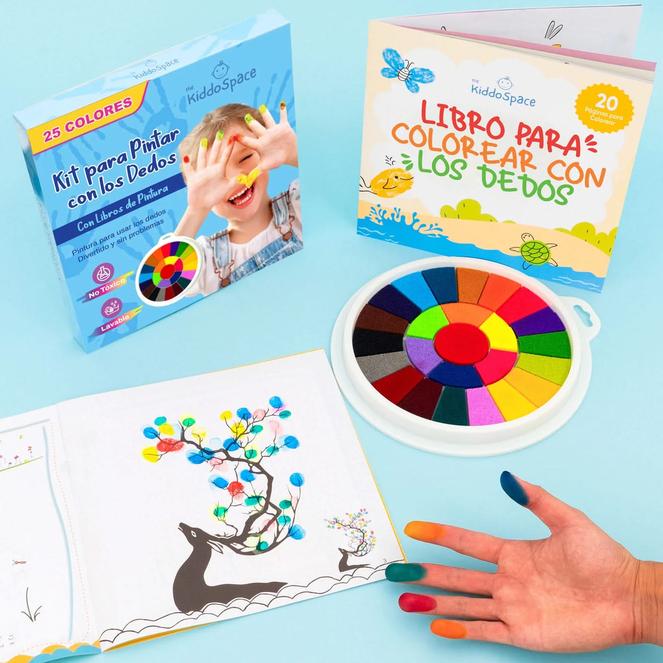 Kit de Pintura con los Dedos (1x Bloc de Pintura + x2 Libros para Colorear)